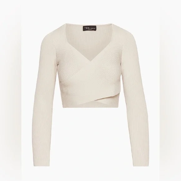 New Aritzia Ten by Babaton Cropped knit criss-cross longsleeve - Picture 5 of 13